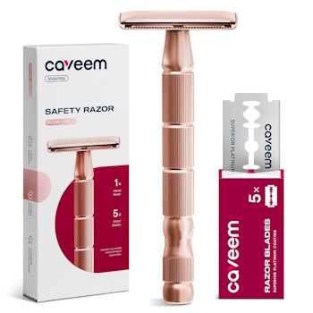 Reusable Metal Razor With 5 Stainless Steel Safety Razor Blades – Rose Gold